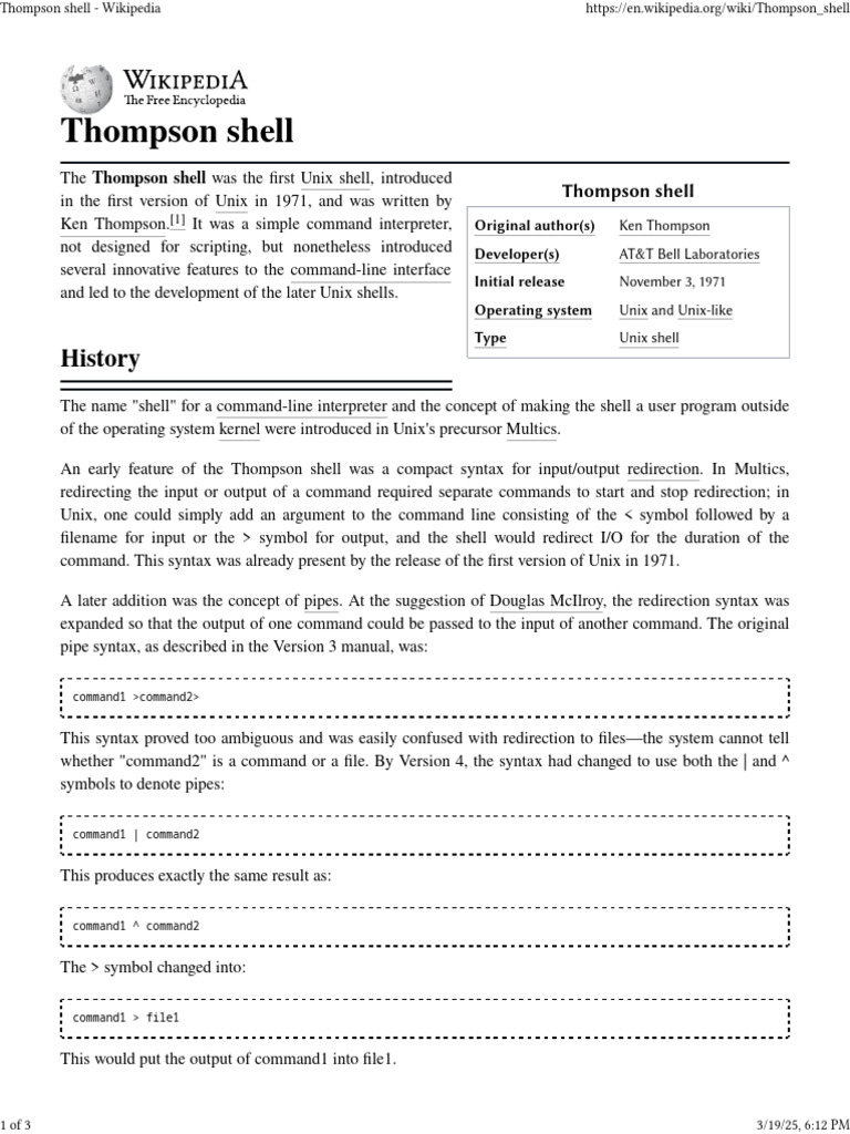 Thompson Shell: Unix's First Command Interpreter | PDF | Software | Unix