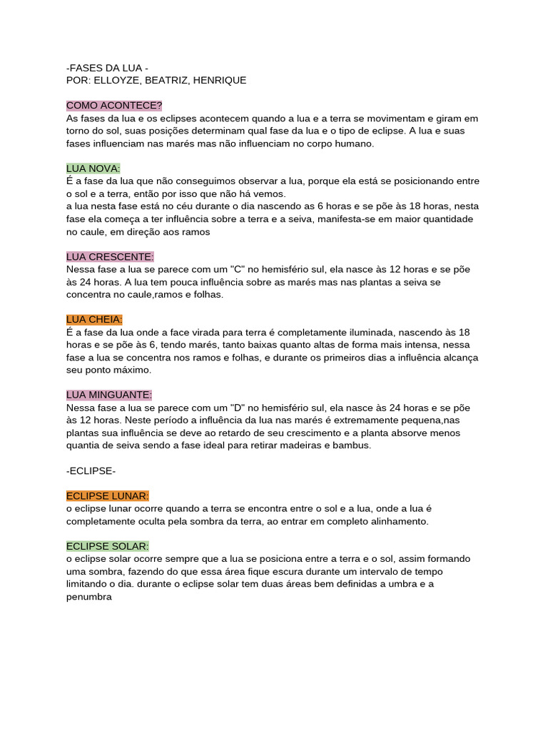 Fases da Lua e Eclipses Explicados | PDF