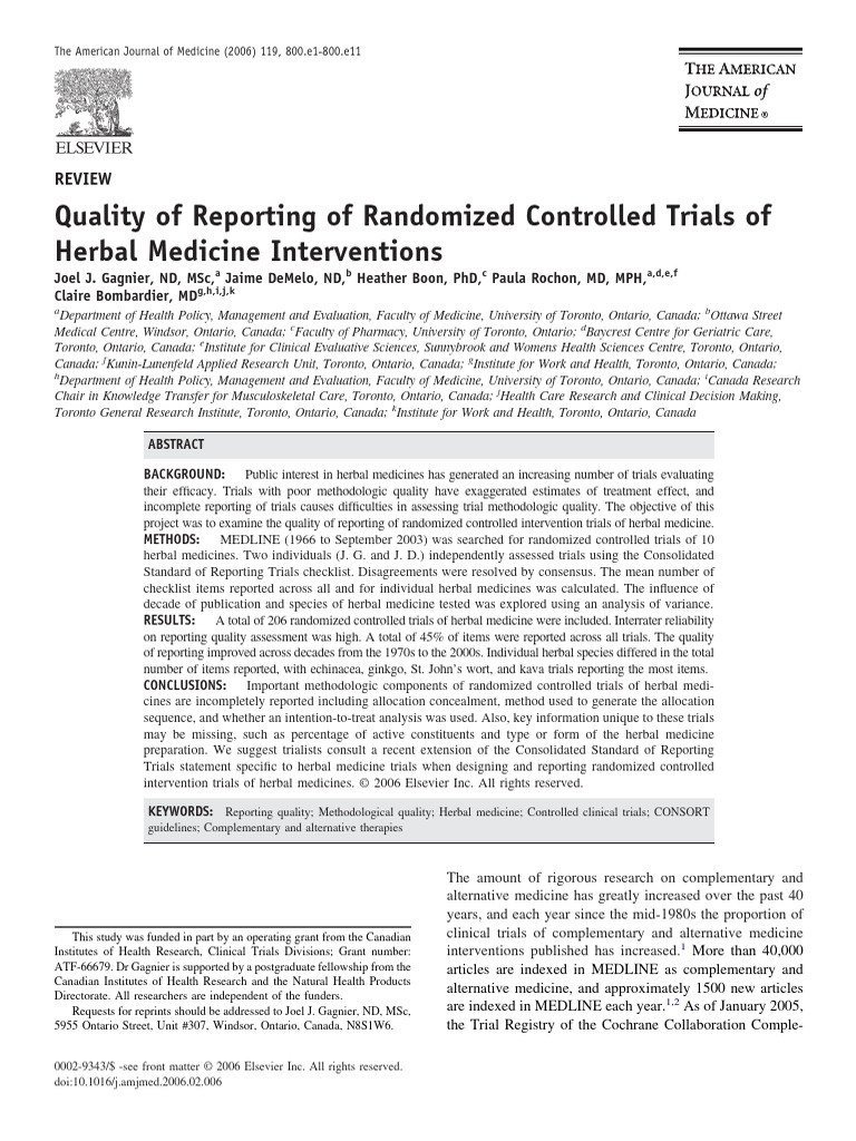 Quality of Reporting of Randomized Contr | PDF | Randomized Controlled ...
