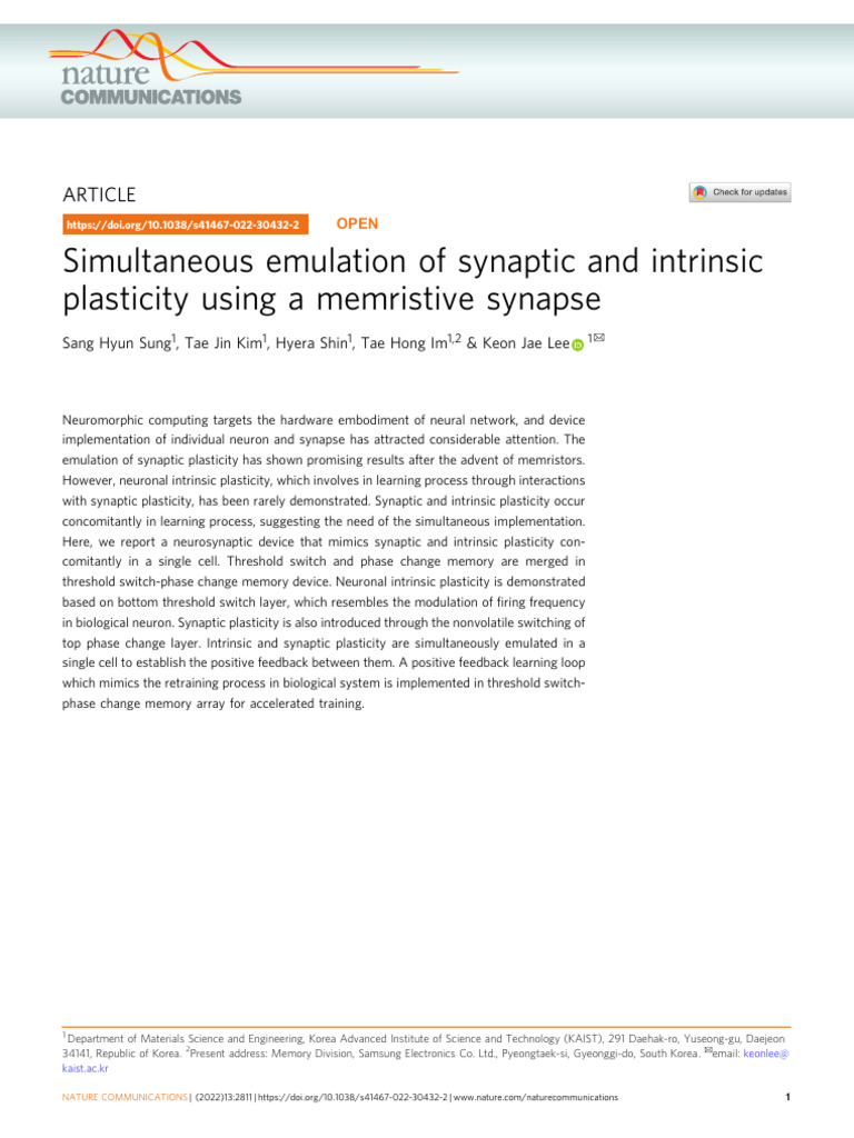 Simultaneous Emulation of Synaptic and Intrinsic Plasticity Using A ...