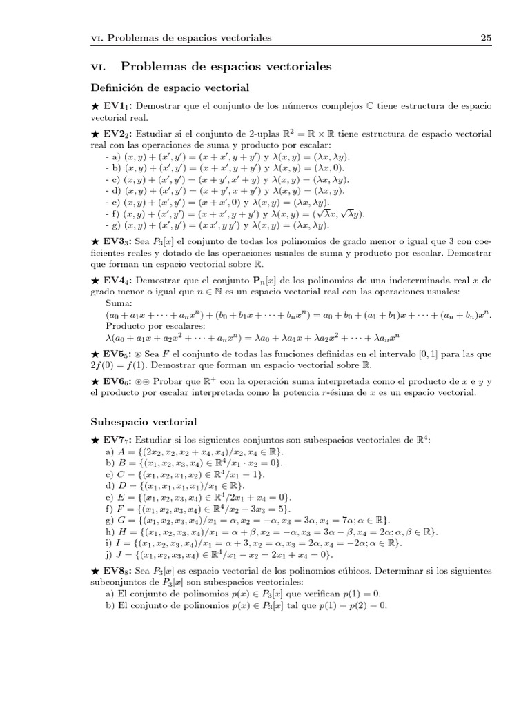 Problemas de Espacios Vectoriales | PDF | Espacio vectorial | Base ...