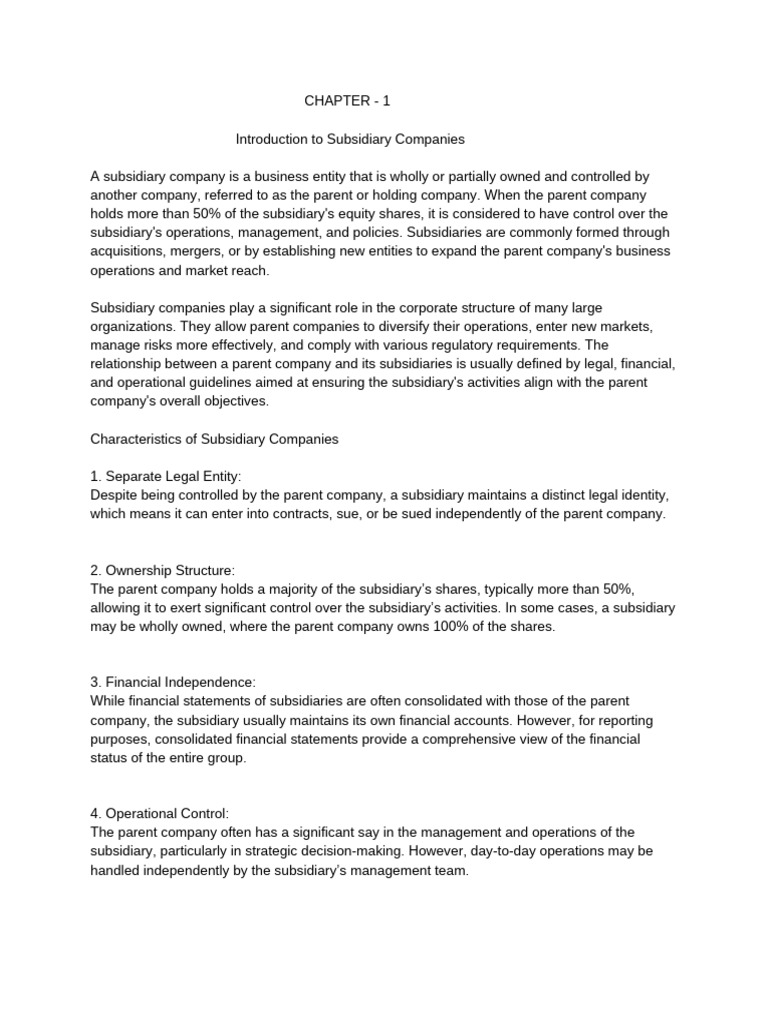 Understanding Subsidiary Companies | PDF | Performance Indicator ...