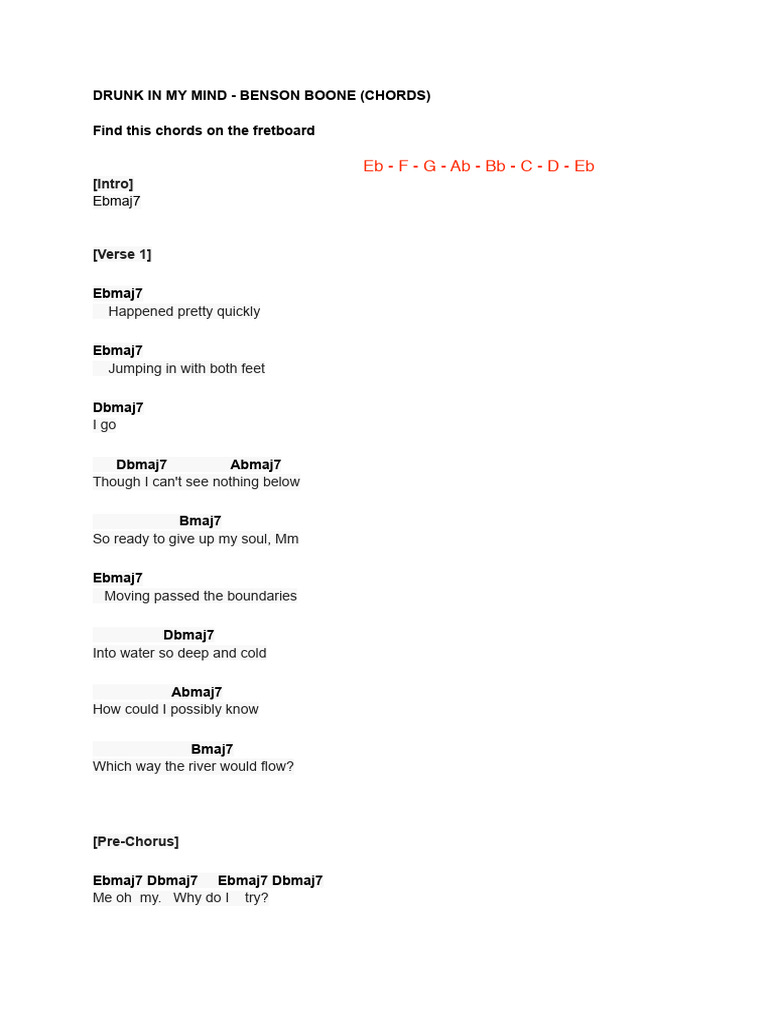 Drunk in My Mind - Chords & Lyrics | PDF | Song Structure