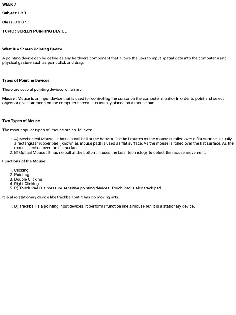 Overview of Screen Pointing Devices | PDF