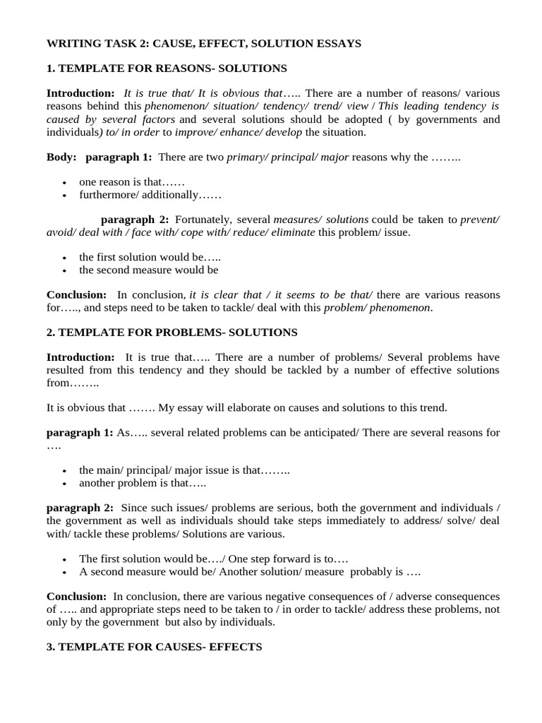 Task 2 Cause, Efect, Solution - Template Ang Language Note | PDF ...