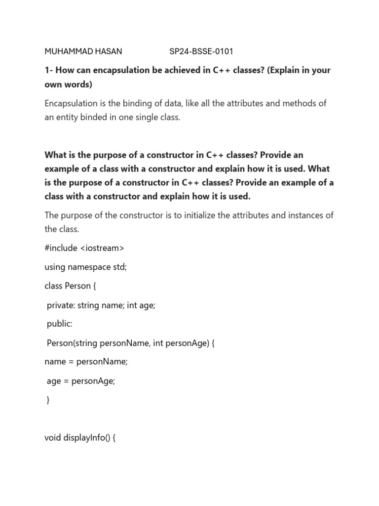 C++ Classes: Encapsulation & Inheritance | PDF | Constructor (Object ...