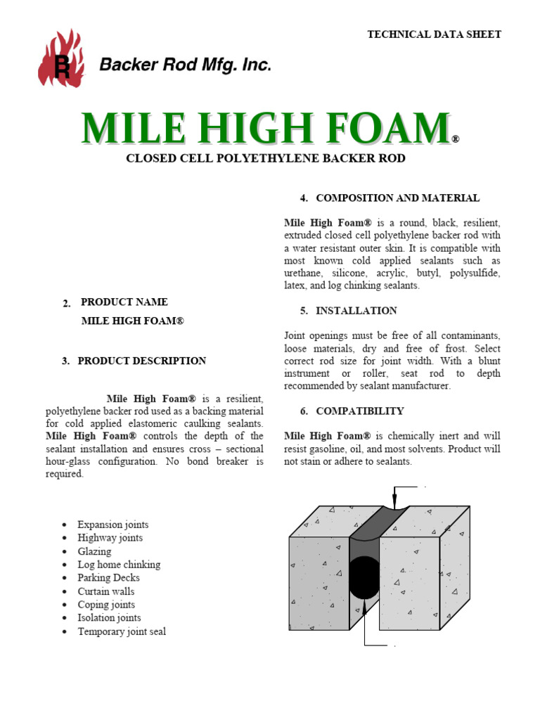 Mile High Foam® Backer Rod Overview | PDF | Materials | Building ...
