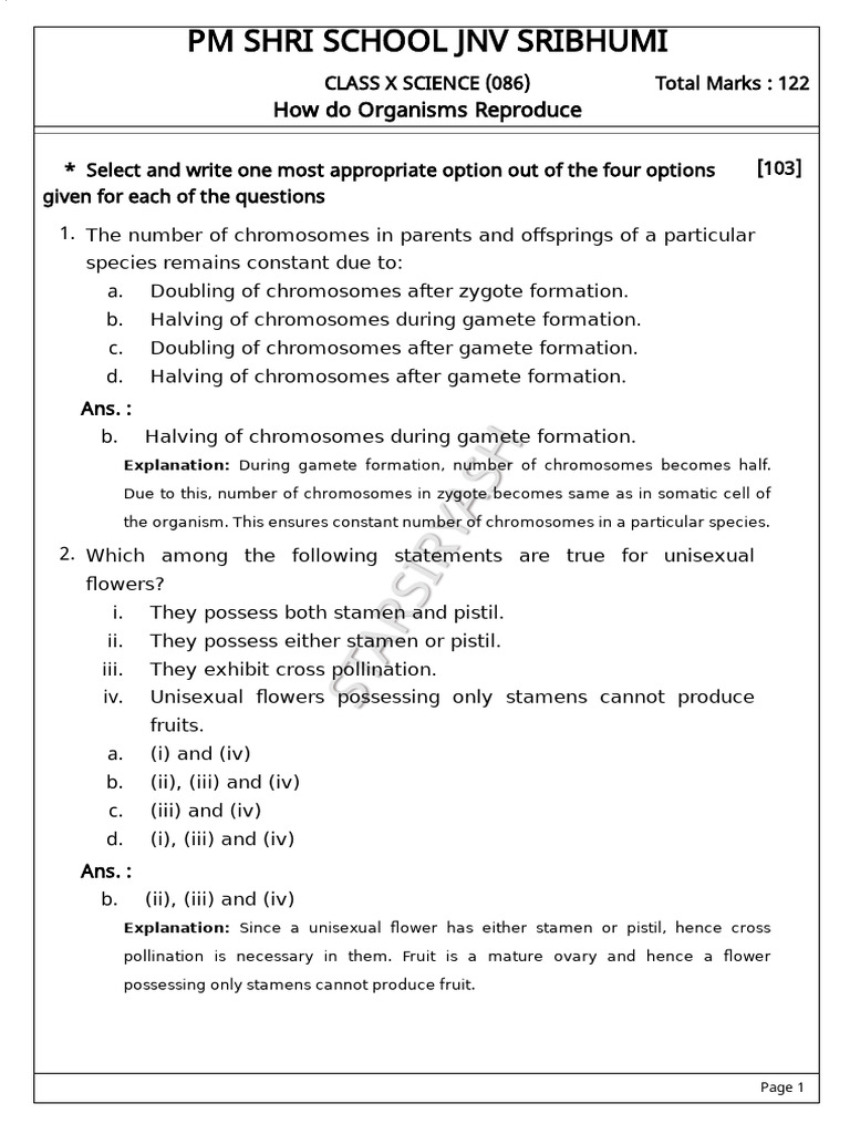 Class X Science: Reproduction Concepts | PDF | Sexual Reproduction ...