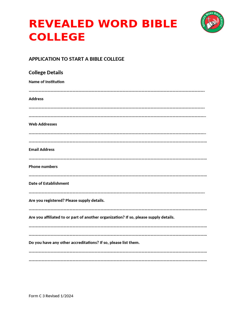 C3 Application To Start A Bible College | PDF