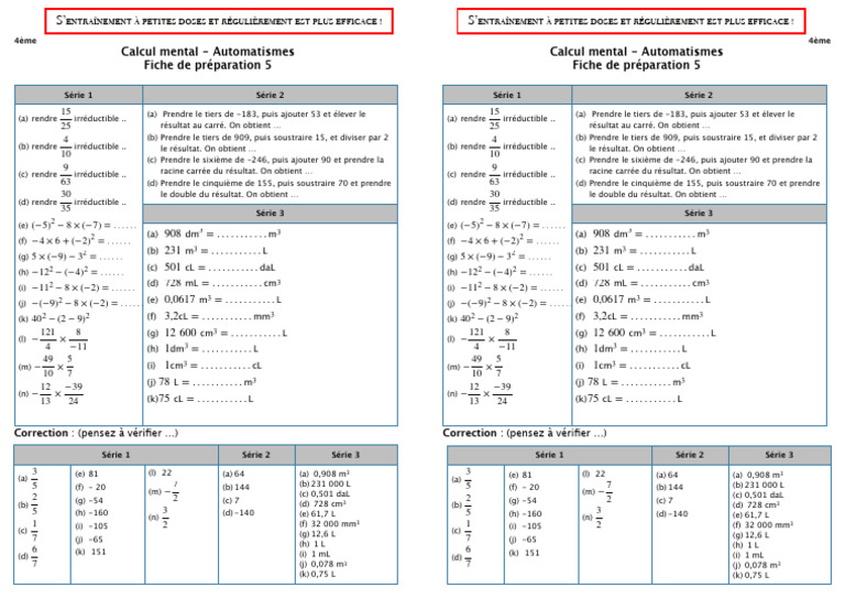 Automatismes de maths en 4ème | PDF