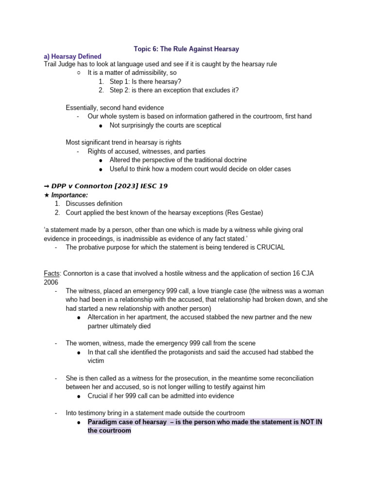 Understanding Hearsay in Court | PDF | Hearsay | Hearsay In United ...