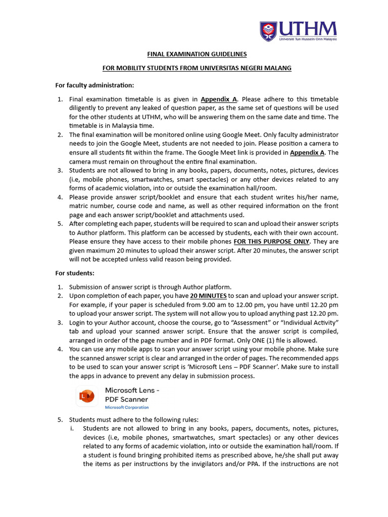 Guidelines For Final Examination - Updated | PDF