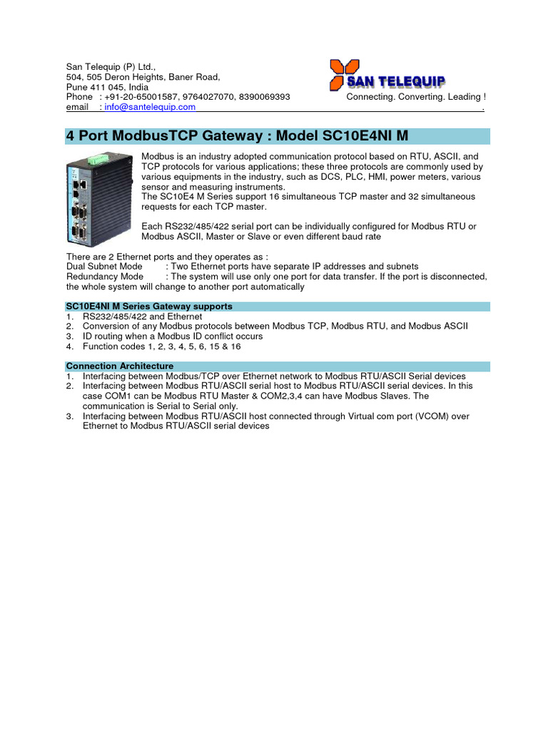 4-Port ModbusTCP Gateway SC10E4NI M | PDF | Internet | Information And ...