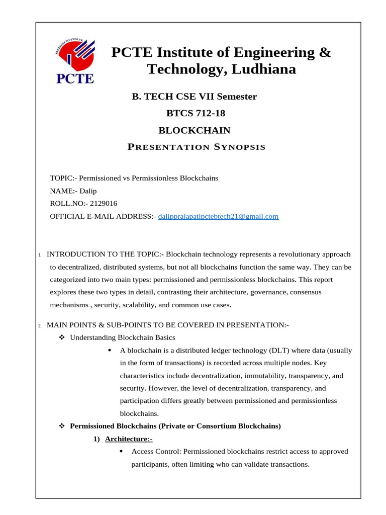 Dalip BlockChain Synopsis | PDF | Computer Science | Computing