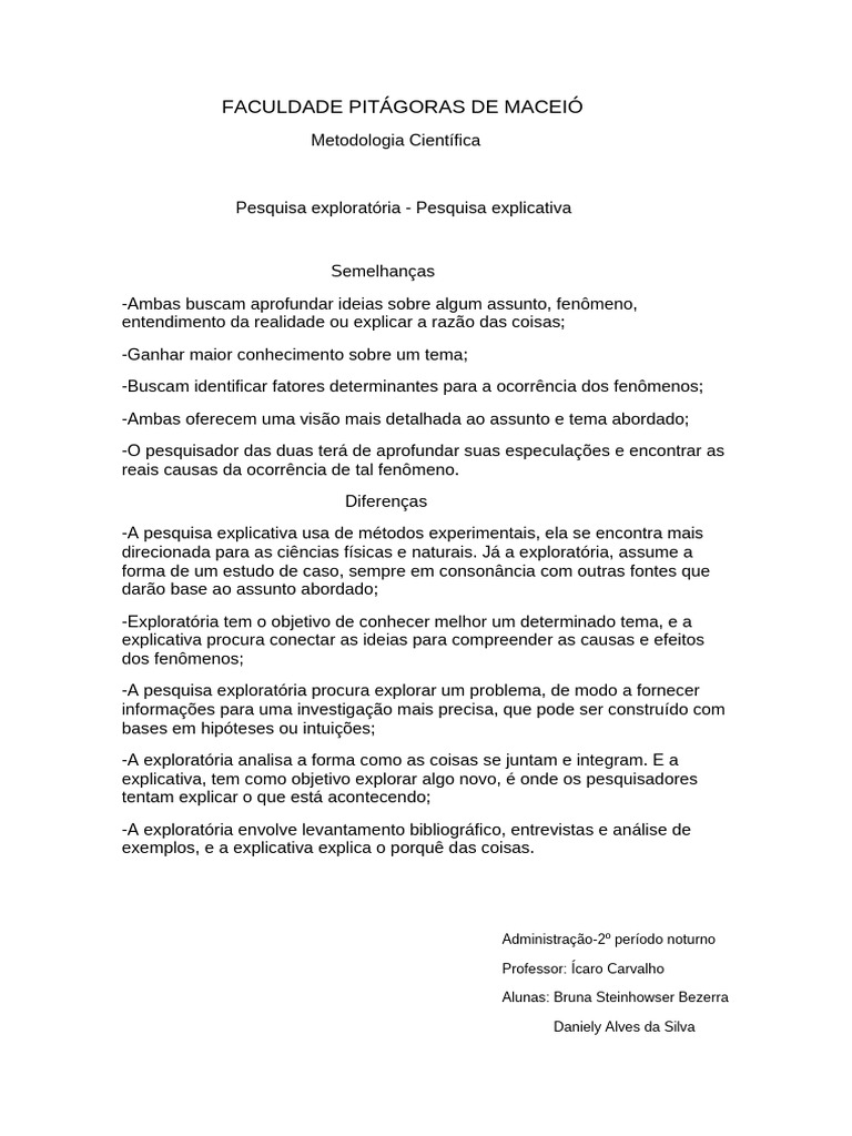 Pesquisa Explicativa e Exploratória | PDF