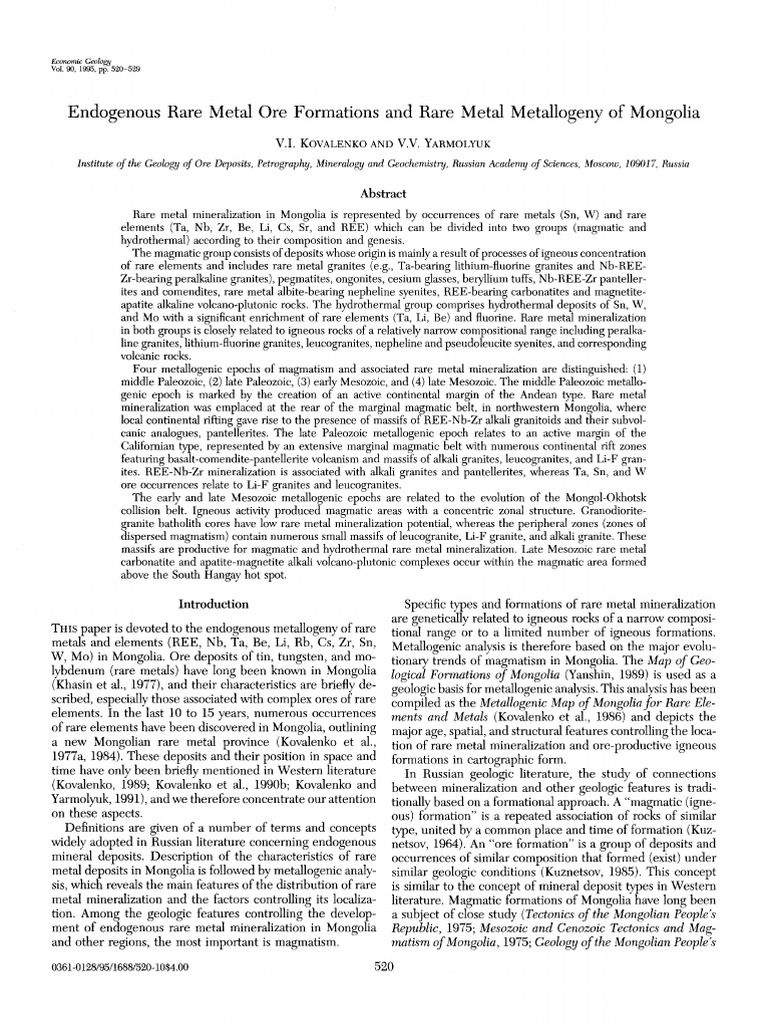 Endogenous Rare Metal Ore Formation and Rare Metal Metallogeny of ...