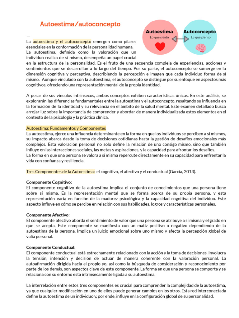Autoestima y Autoconcepto: Claves Psicológicas | PDF | Autoestima ...