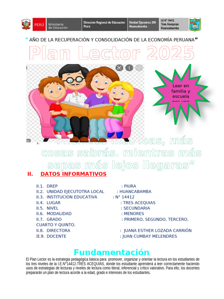 Plan Lector 2025 para Secundaria | PDF | Salón de clases | Enseñando