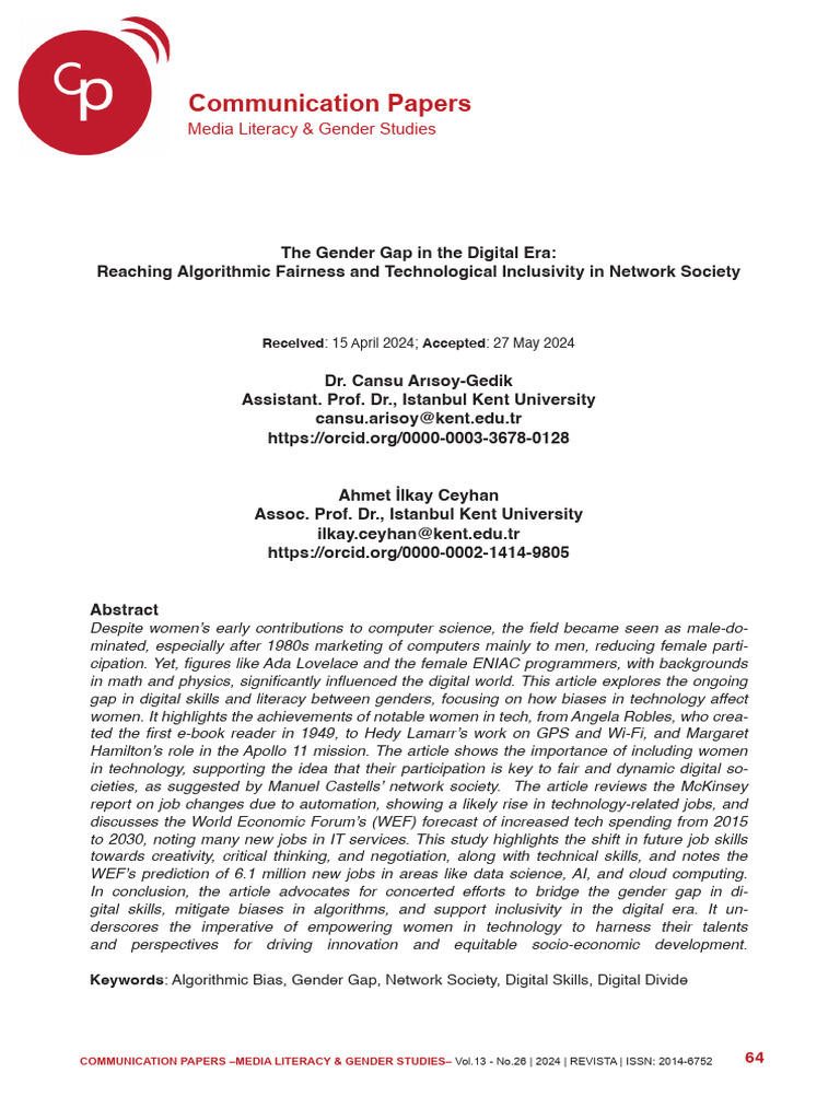 The Gender Gap in The Digital Era Reaching Algorithmic Fairness and ...