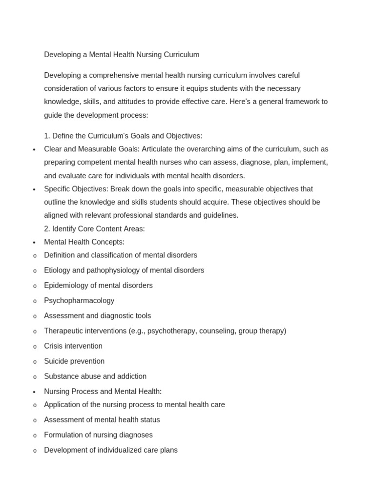 Mental Health Nursing Curriculum Plan | PDF | Psychotherapy ...