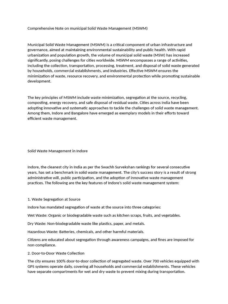 Municipal Solid Waste Management Insights | PDF | Waste Management | Waste