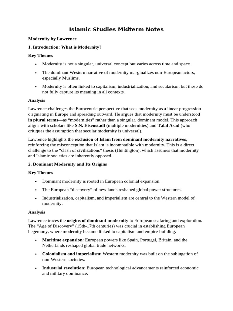 Islamic Studies Midterm Notes | PDF | Salafi Movement | Modernity