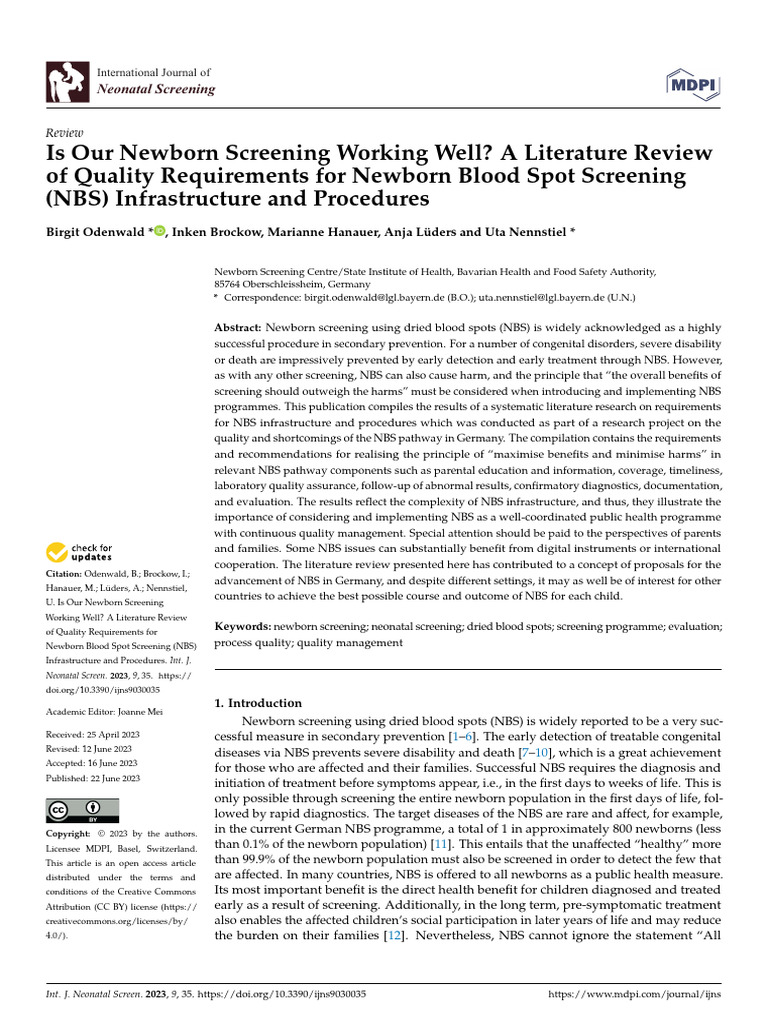 Newborn Screening Quality Assessment | PDF | Screening (Medicine ...