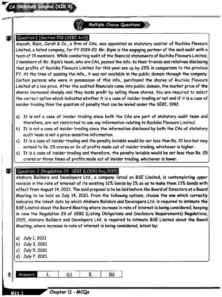 Chapter 11-SEBI MCQs | PDF