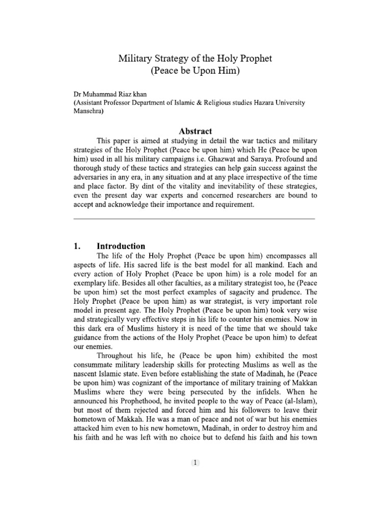 Military Strategy of The Holy Prophet (Peace Be Upon Him) | PDF