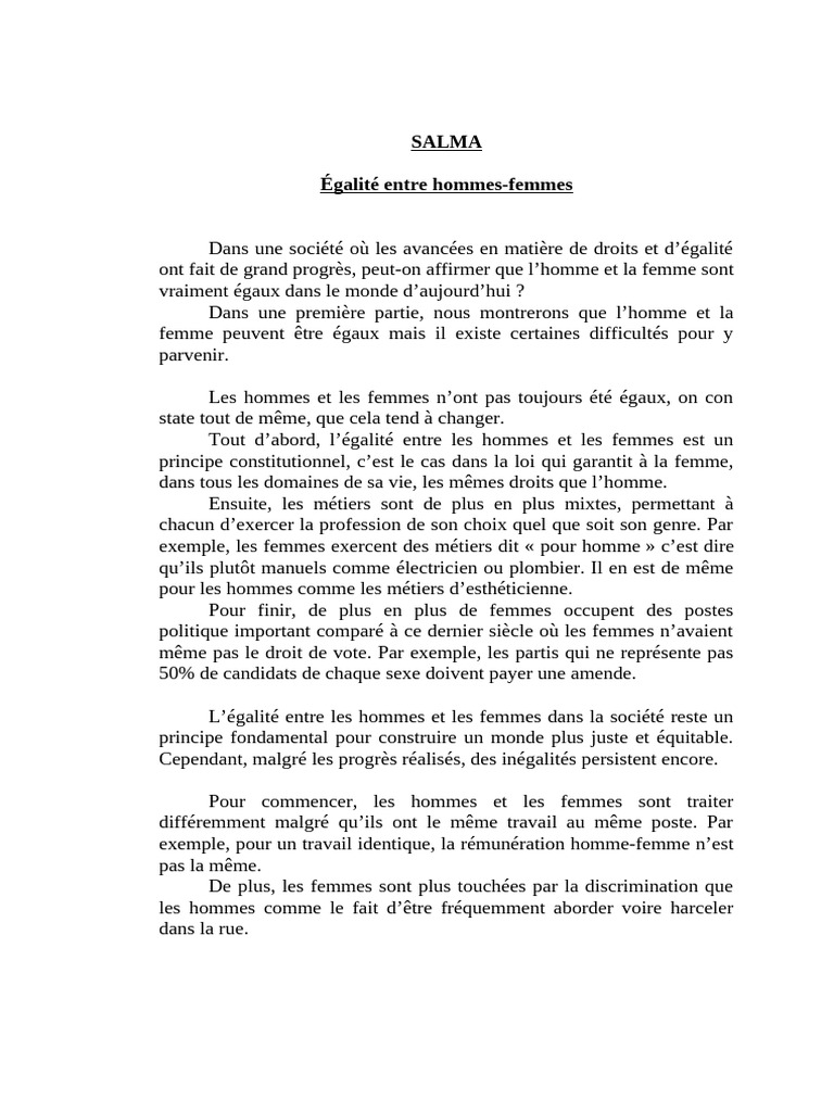Égalité hommes-femmes : avancées et défis | PDF | Égalité des sexes ...