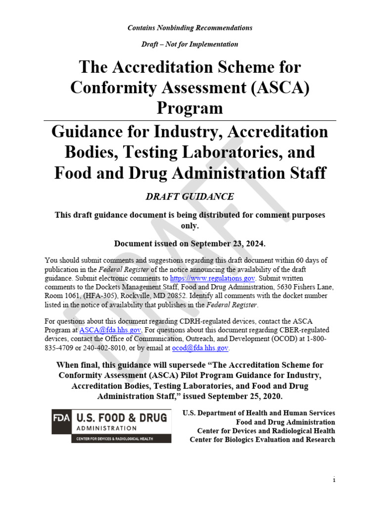 ASCA Program Draft Guidance Document | PDF | Food And Drug ...