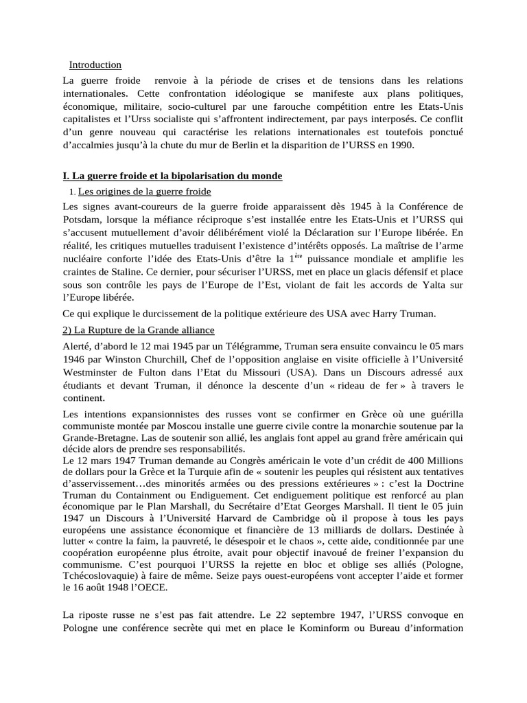 Origines et enjeux de la guerre froide | PDF | Guerre froide | Bloc de ...