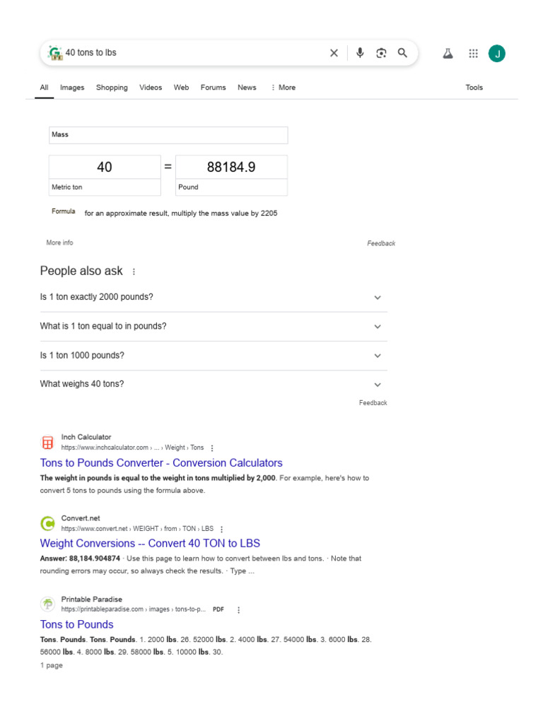 40 Tons To Lbs Google Search PDF Pound (Mass) Tonne