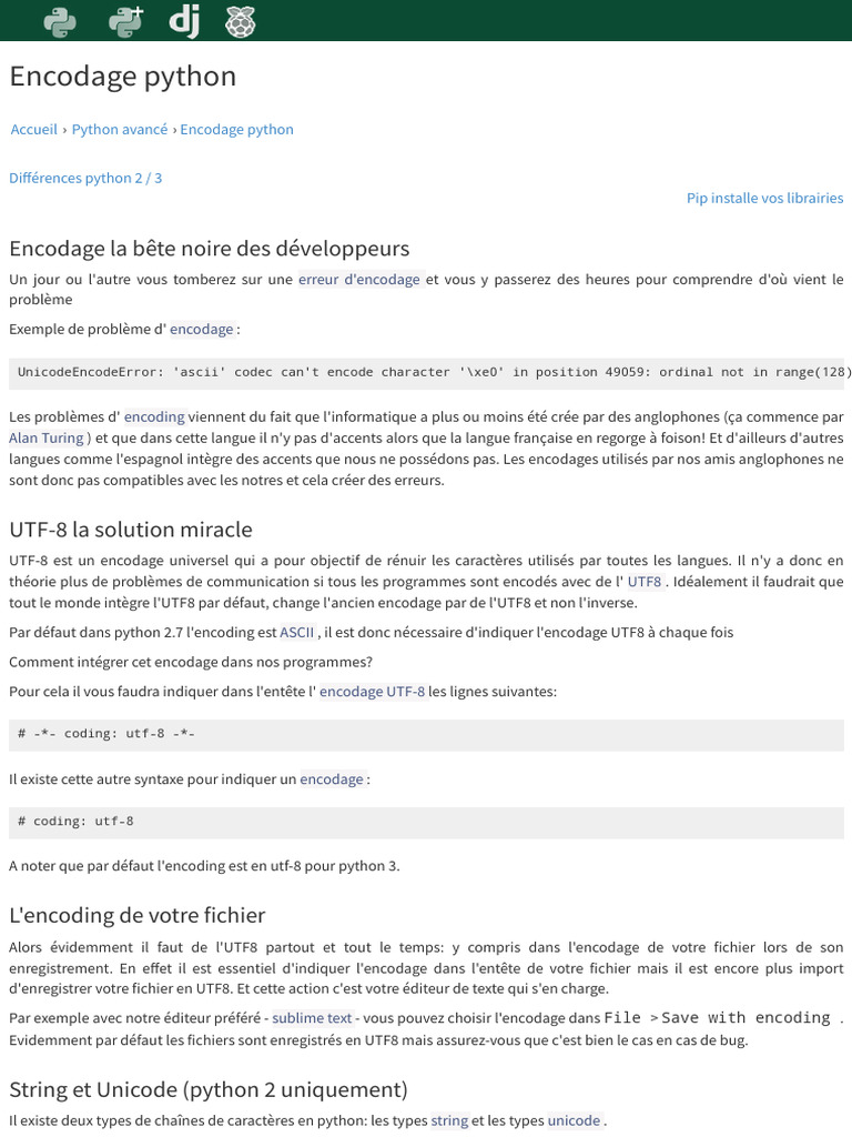 Guide sur l'encodage en Python | PDF | Python (Langage de programmation ...
