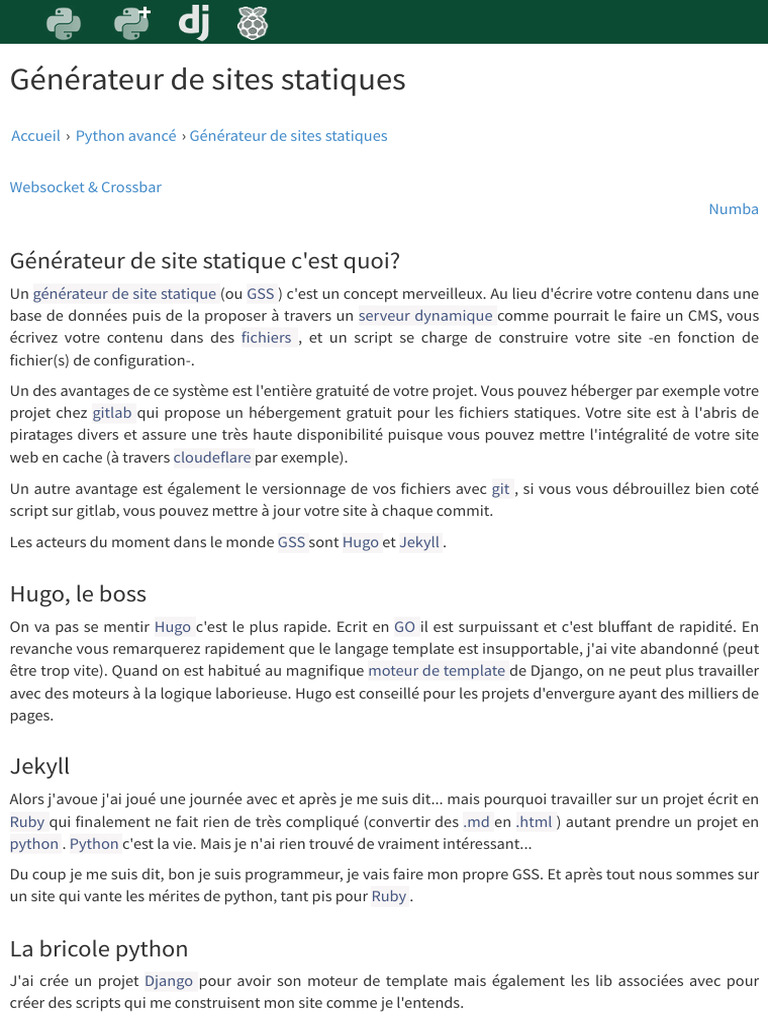 Générateur de site statique en Python | PDF | Python (Langage de ...