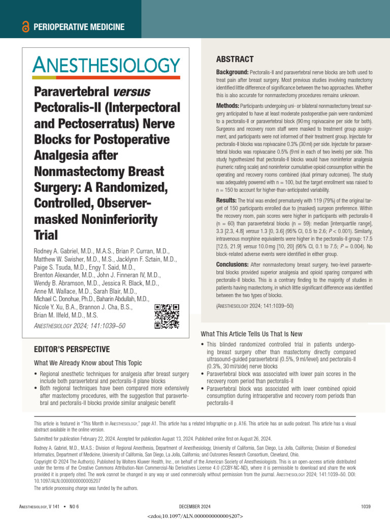 Paravertebral vs. Pectoralis-II Blocks for Breast Surgery Pain Relief ...