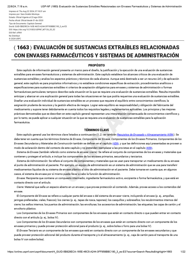 Evaluación de Sustancias Extraíbles USP 1663 | PDF | Medicamentos con ...
