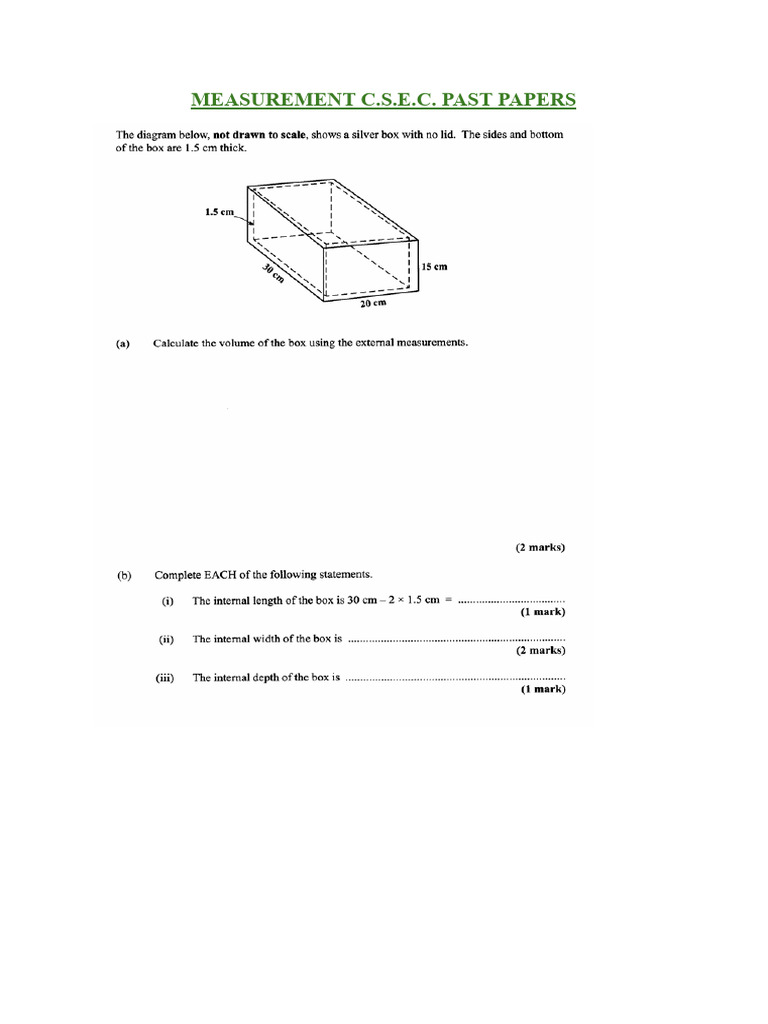 C.S.E.C. Past Papers for Measurement | PDF