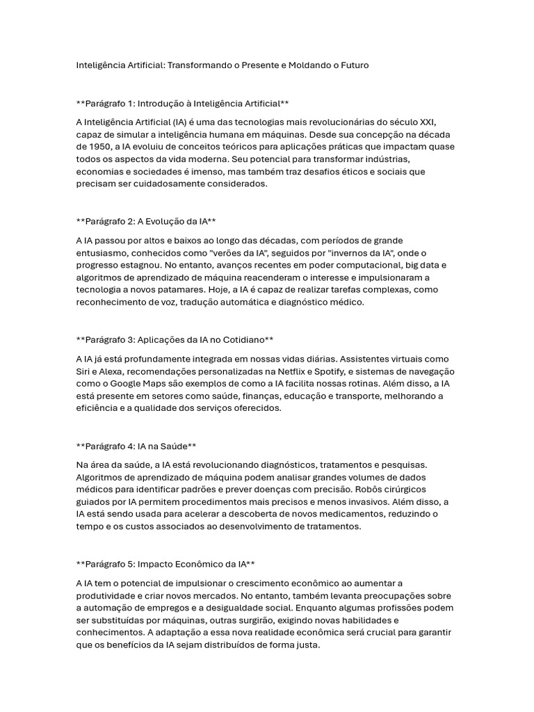 Inteligência Artificial-Transformando o Presente e Moldando o Futuro ...