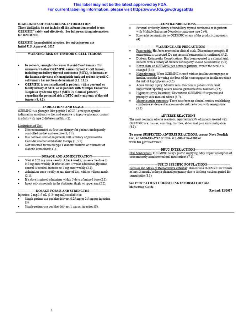 semaglutide prescribing information See Full Prescribing Information For Complete Boxed Warning | PDF |  Diabetes