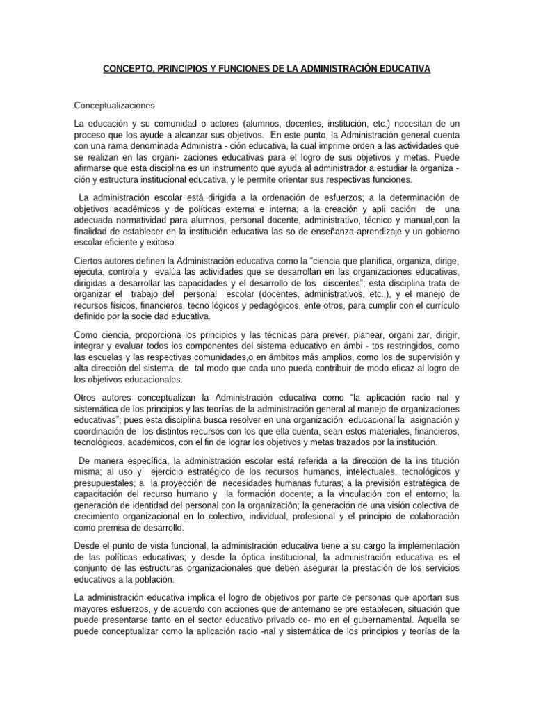 Principios y Funciones de la Administración Educativa | PDF | Plan de ...
