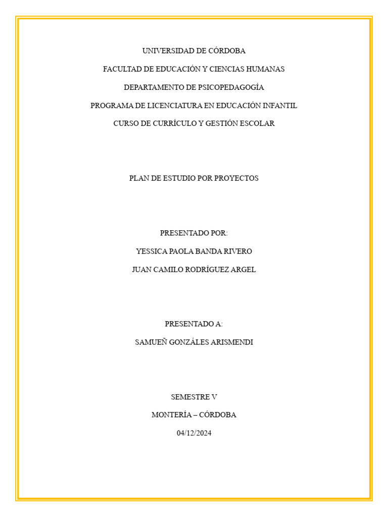Plan de Estudio por Proyectos en Educación Infantil | PDF | Aprendizaje ...