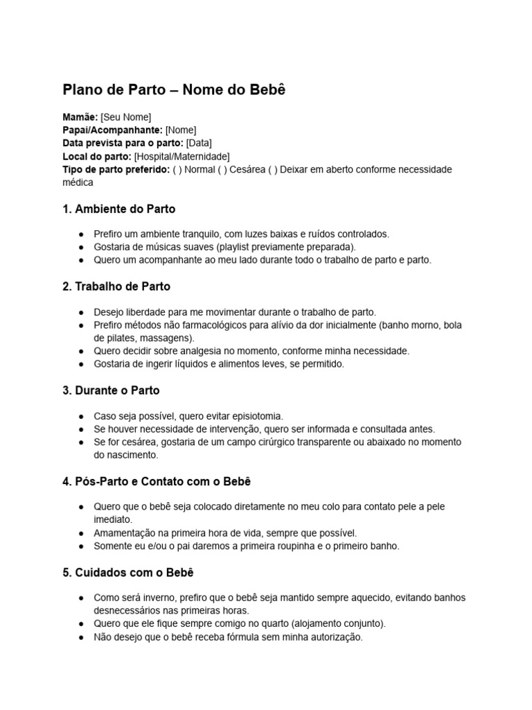 Plano de Parto | PDF