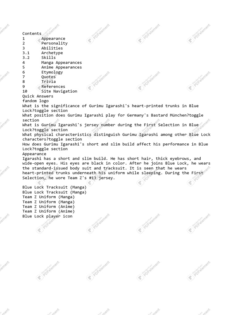 Gurimu Igarashi Blue Lock Character Guide PDF