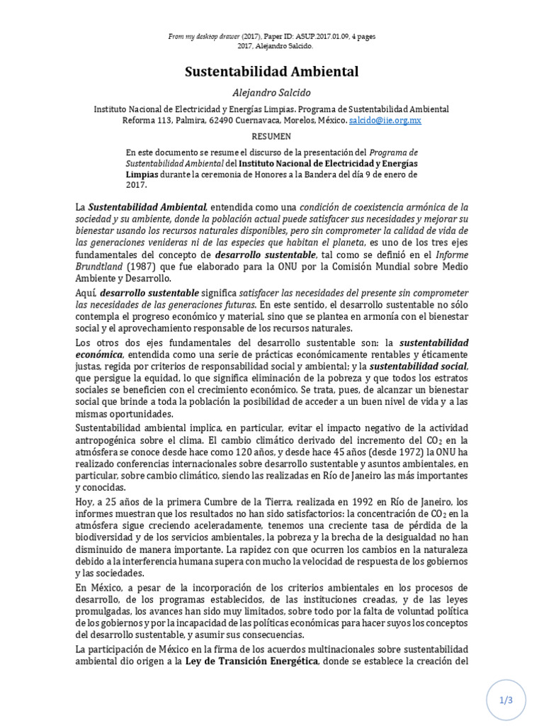Sustentabilidad Ambiental Discurso | PDF | Desarrollo sostenible ...