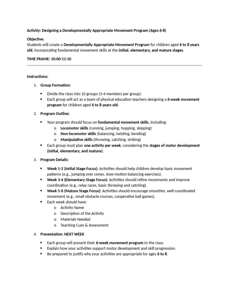 Movement Program for Ages 6-8 | PDF