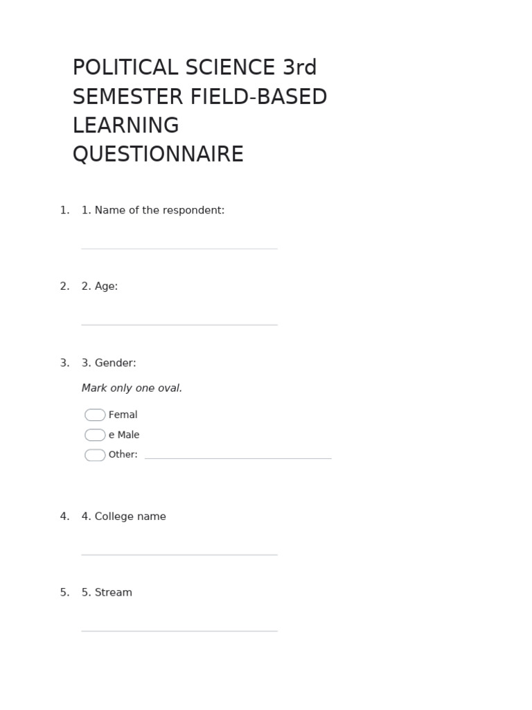 Political Science 3rd Semester Field-Based Learning Questionnaire ...
