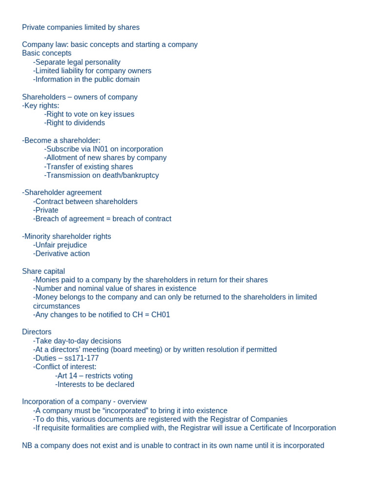 Revision Notes For LPC Business Law | PDF | Dividend | Proxy Voting