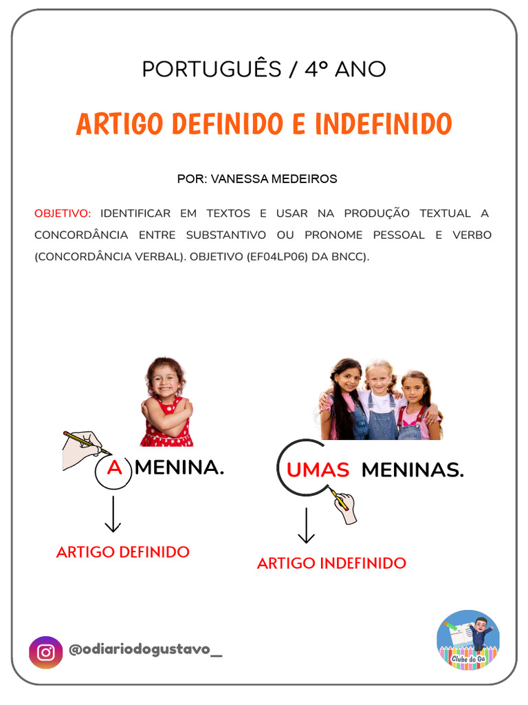 Artigos Definidos e Indefinidos 4º Ano | PDF | Plural | Relações sintáticas