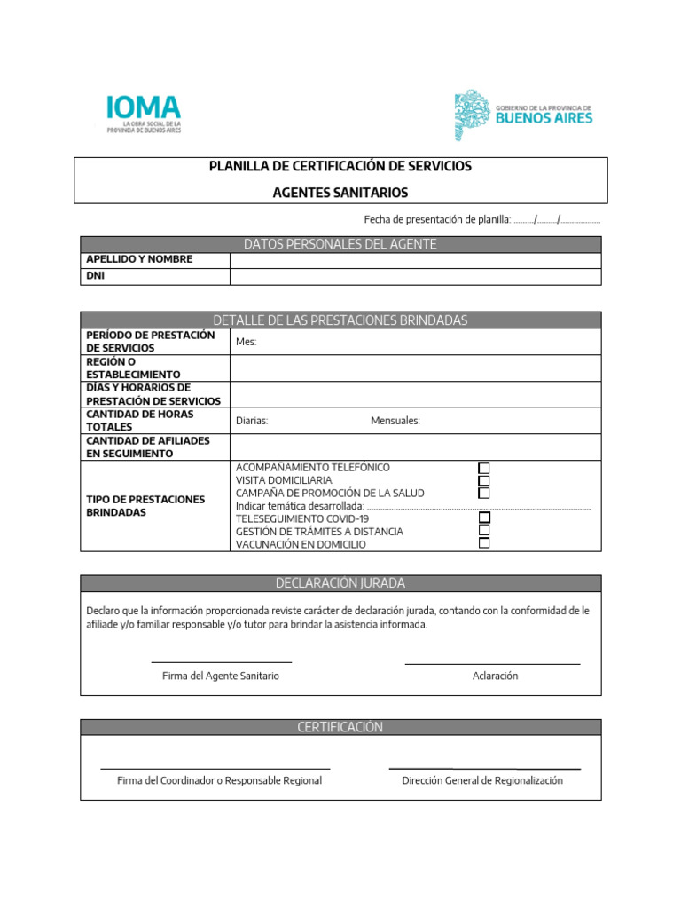 MODELO Planilla Certificación de Servicios | PDF
